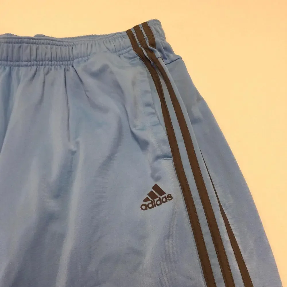Adidas Track Pants Mens Medium Blue 3 Stripe Elastic Waist Side Pockets